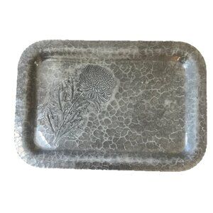 Vintage Hand Hammered Aluminum Tray CHRYSANTHEMUM Trade Continental 12x8.5”